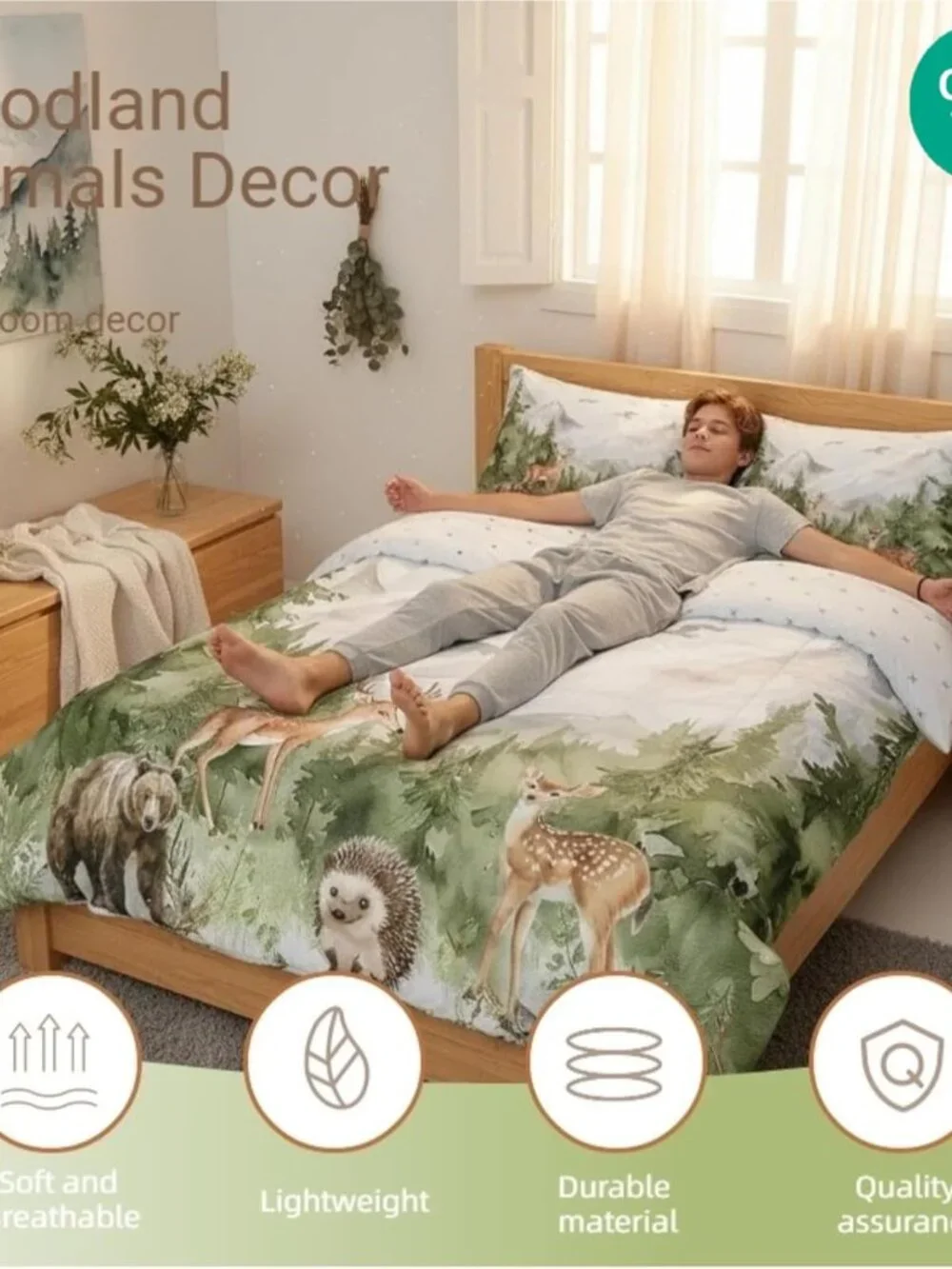 Giant Mountain Forest 7 Piece Comforter Set Twin Woodland Deer Bear Hedgehog Bir